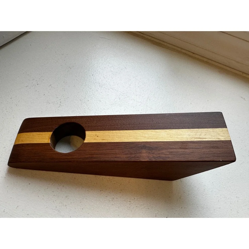 Handmade Wooden Balancing Wine Bottle Holder Two Tone Gravity Stand Dark Wood